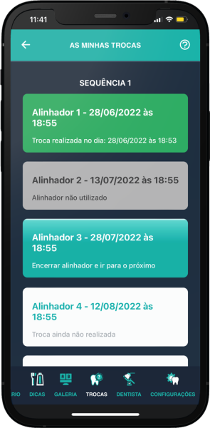 Visualize todo o seu tratamento e datas de troca
